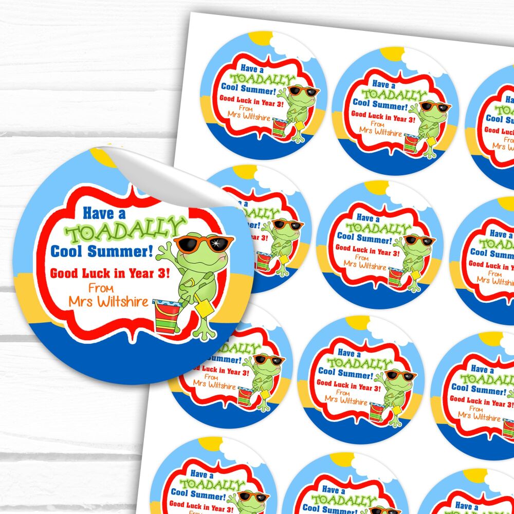 End Of School Personalised Gift Stickers Toadally Cool A4 Sheet x1