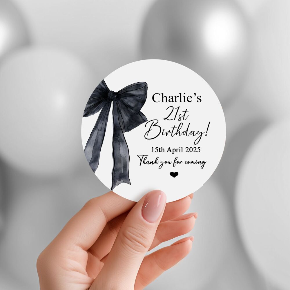 Custom Birthday Stickers Black Bow - A4 Sheet x1