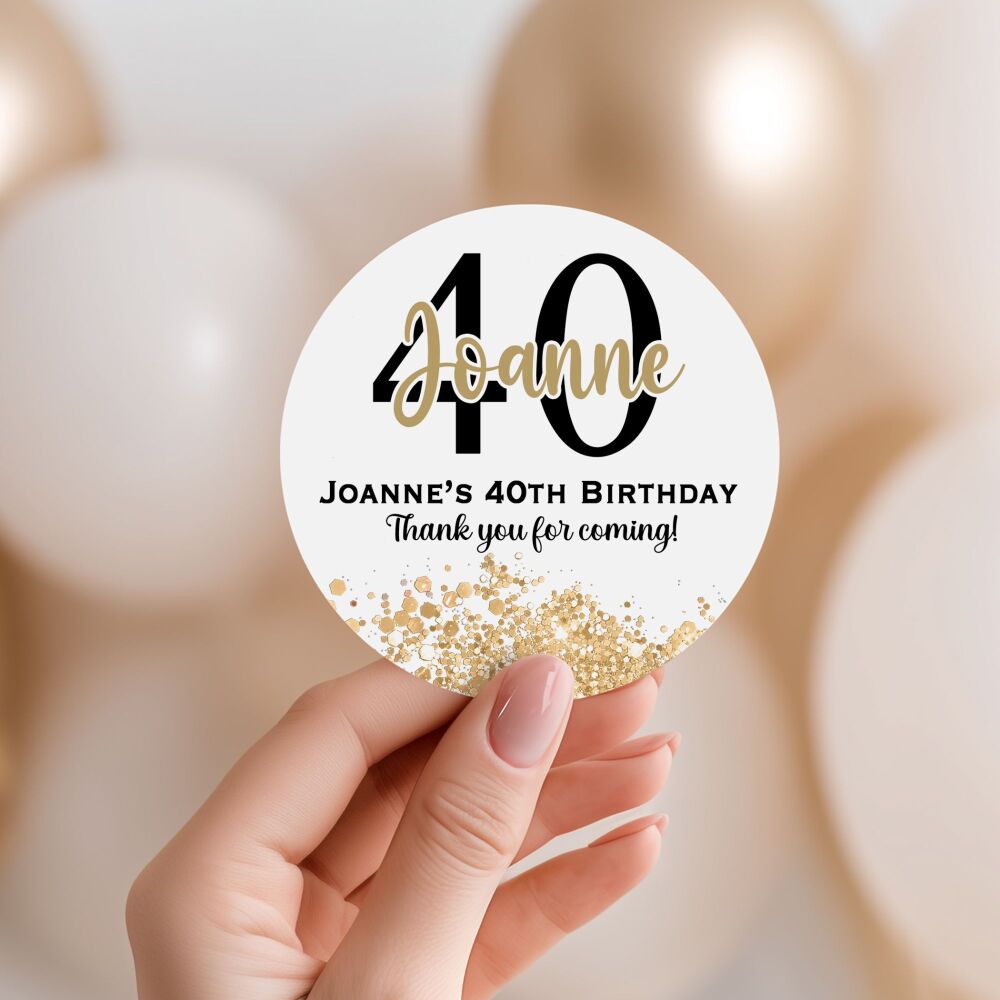 Personalised Stickers Adult Birthday Gold Confetti Age