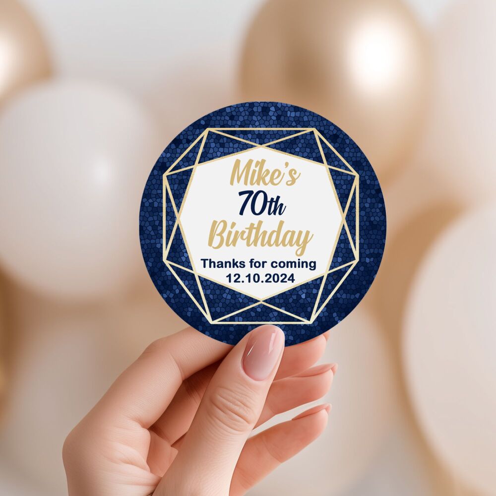 Personalised Stickers Adult Birthday Navy And Gold Geometric Frame