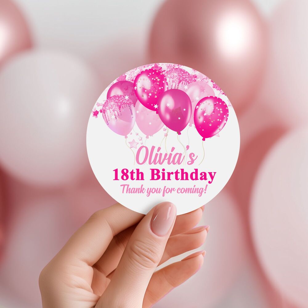 Personalised Stickers Adult Birthday Hot Pink Balloons