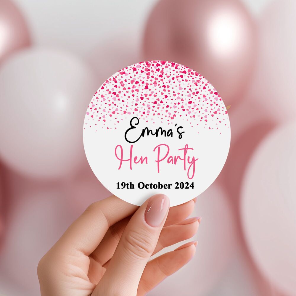Hen Party Stickers Pink Confetti Hearts