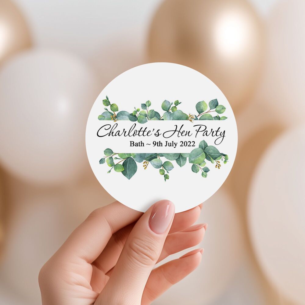 Hen Party Stickers Green Eucalyptus Borders