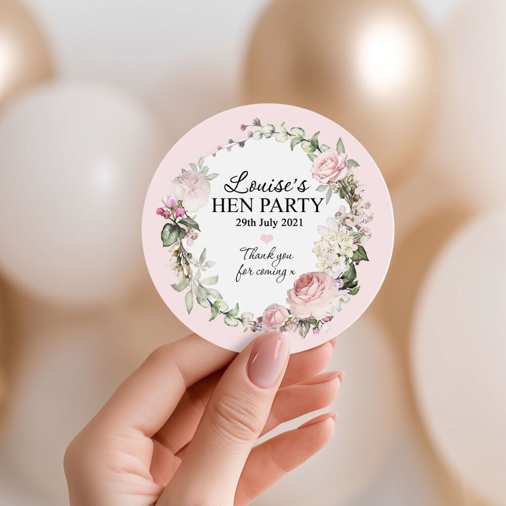 Hen Party Stickers Pink Vintage Roses Wreath
