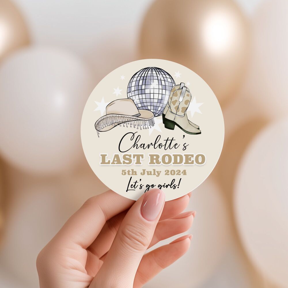 Last Rodeo Hen Party Stickers Beige Cowgirl Disco
