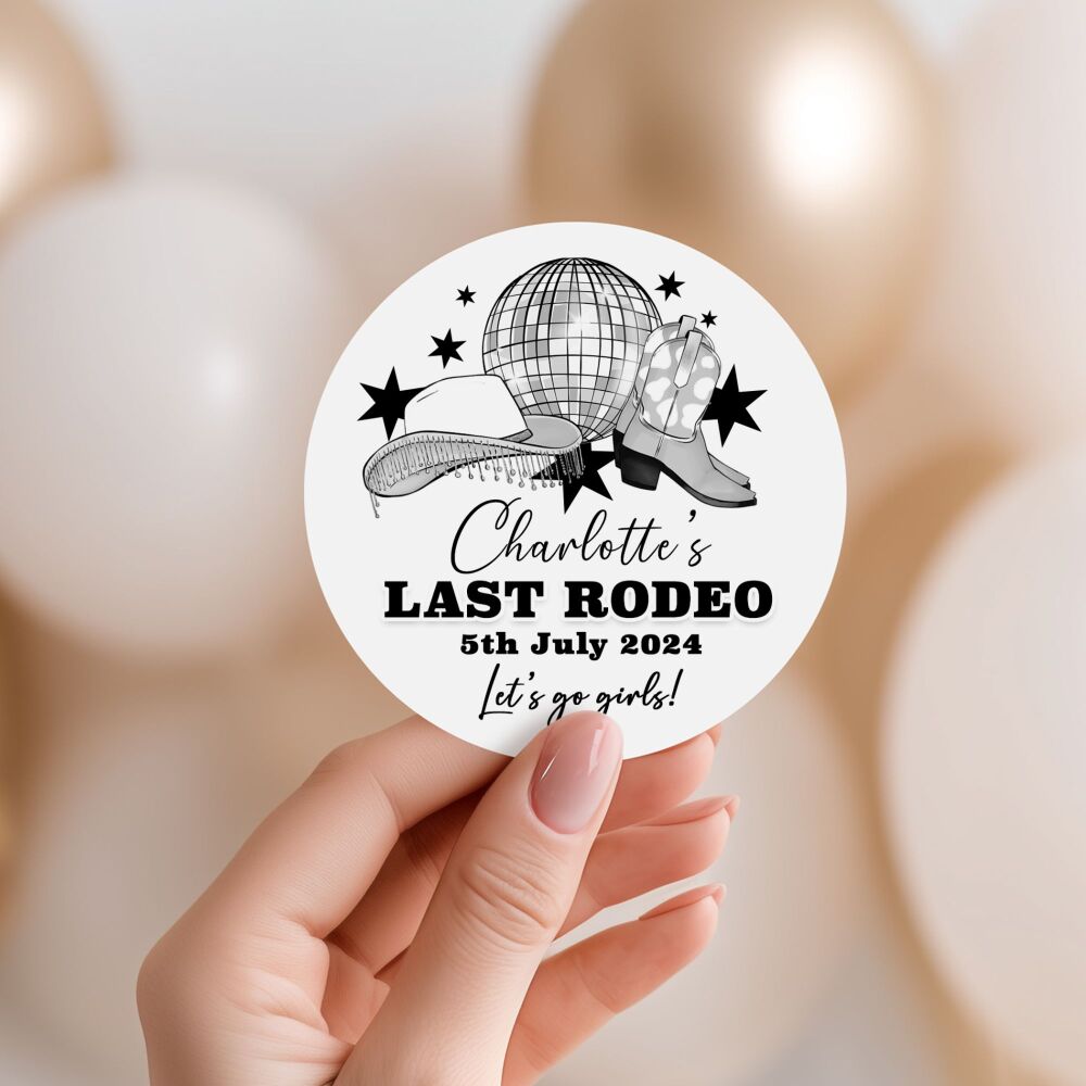 Last Rodeo Cowgirl Disco Black White Hen Do Stickers