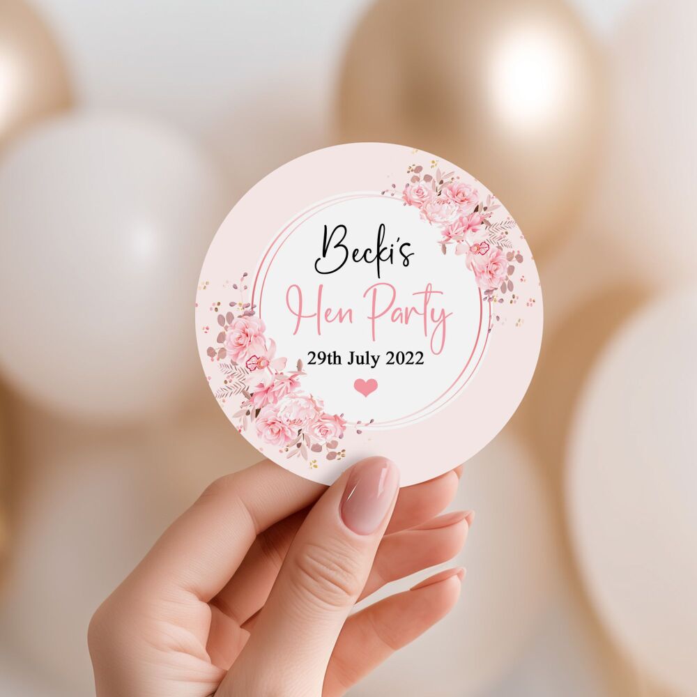 Pink Flowers Hen Party Stickers
