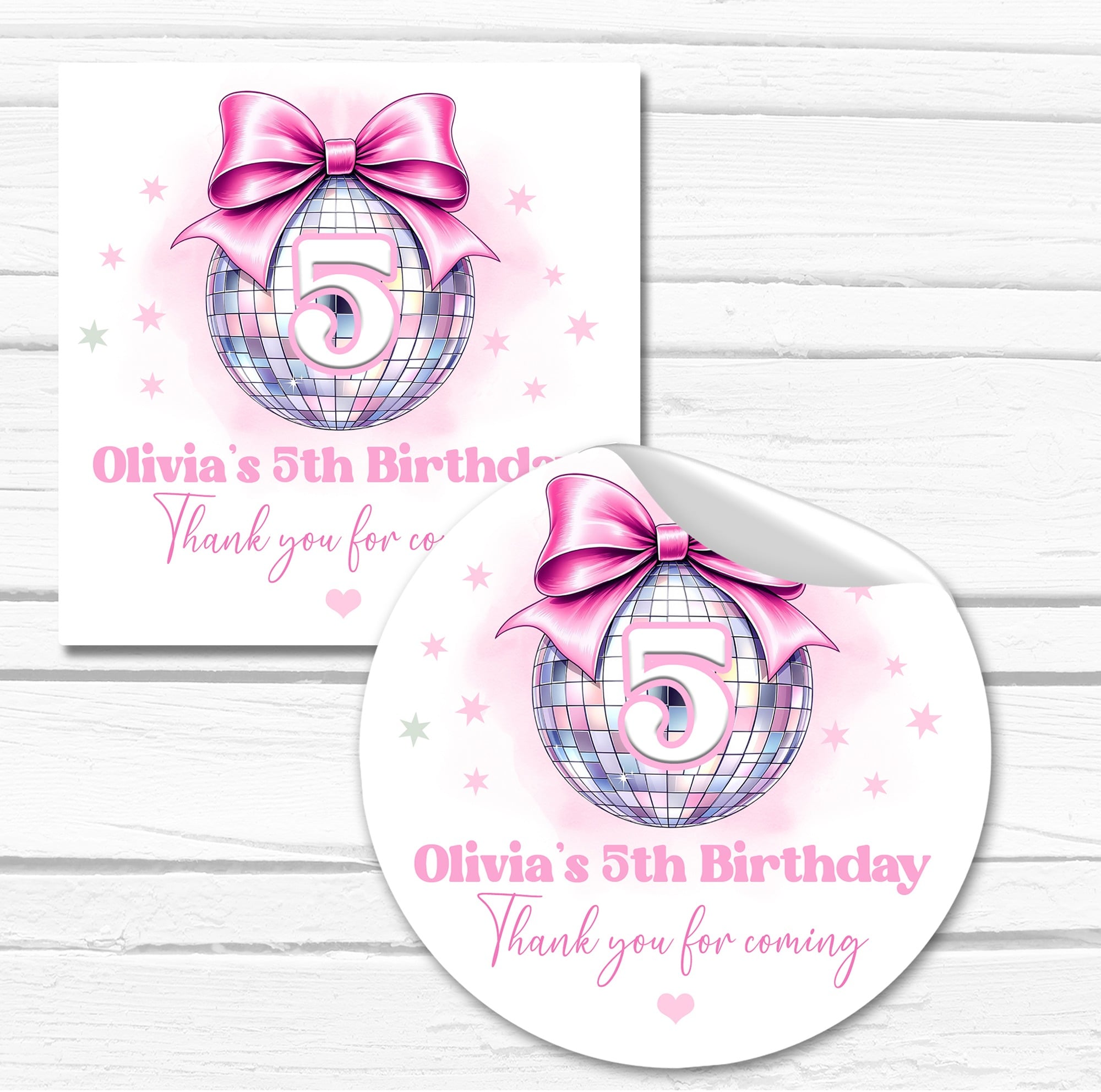 Personalised Birthday Stickers Disco Ball Bow