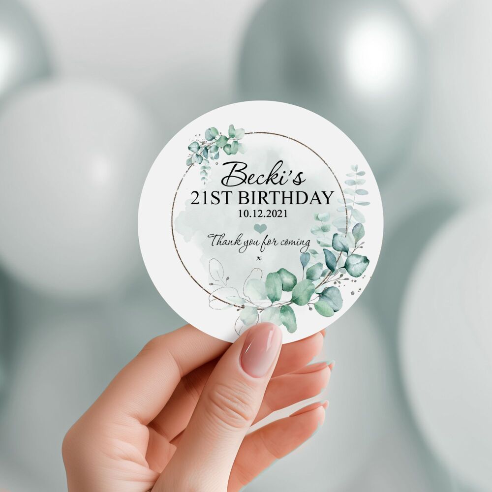 Personalised Stickers Adult Birthday Botanicals Elegant Eucalyptus