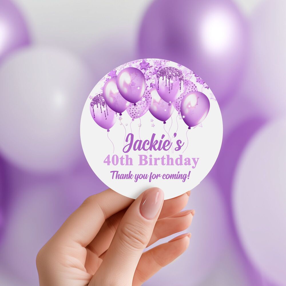 Personalised Stickers Adult Birthday Lilac and Purple Balloons