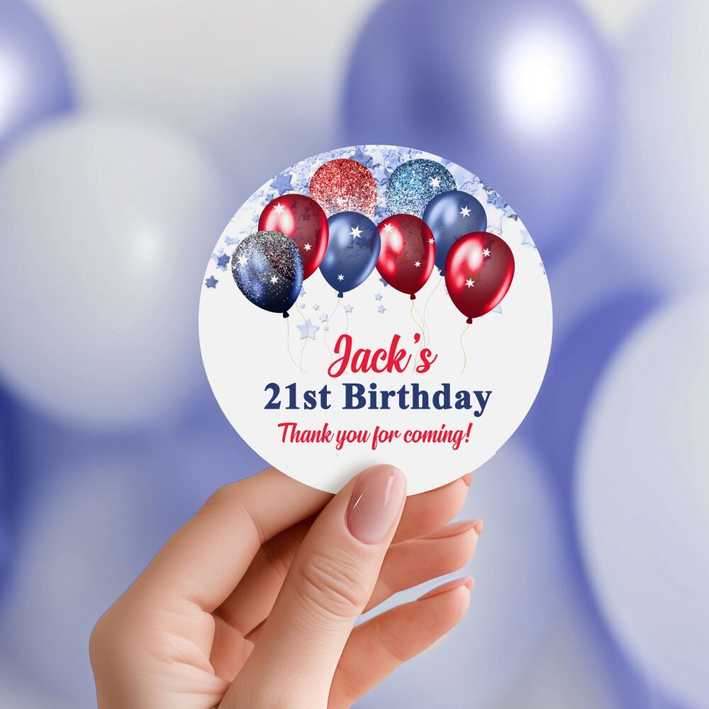 Personalised Stickers Adult Birthday Red And Blue Balloons