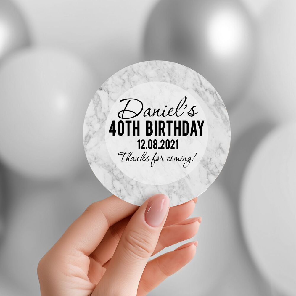 Personalised Stickers Adult Birthday Modern Marble