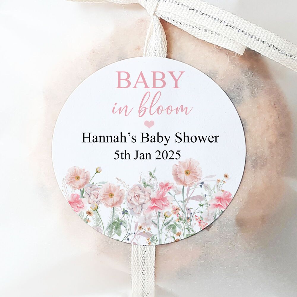 Baby In Bloom Pink Baby Shower Stickers Gloss Favour Labels