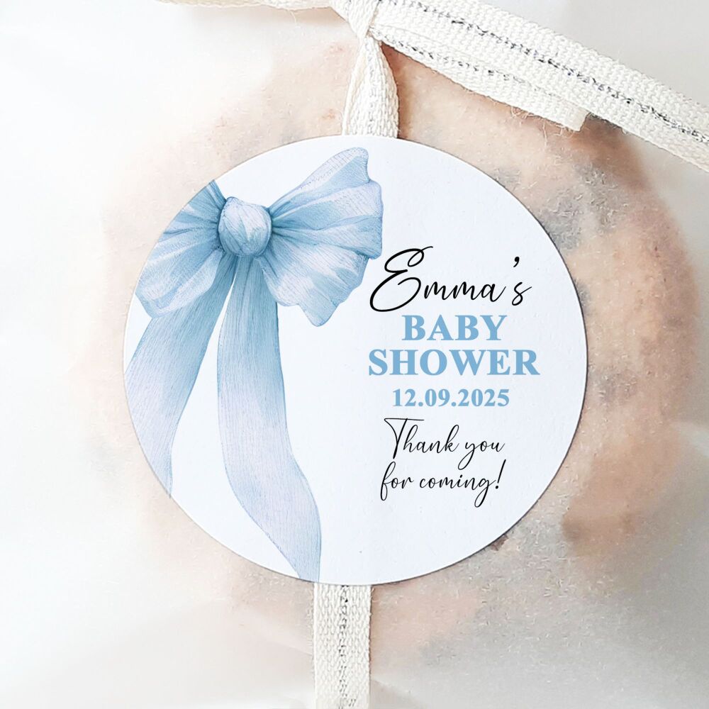Blue Bow Baby Shower Stickers Favour Labels Blue Bow