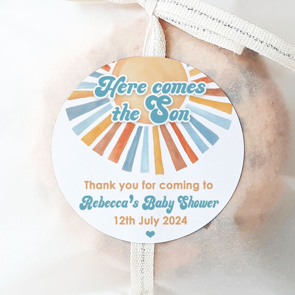 Here Comes The Son Personalised Baby Shower Stickers