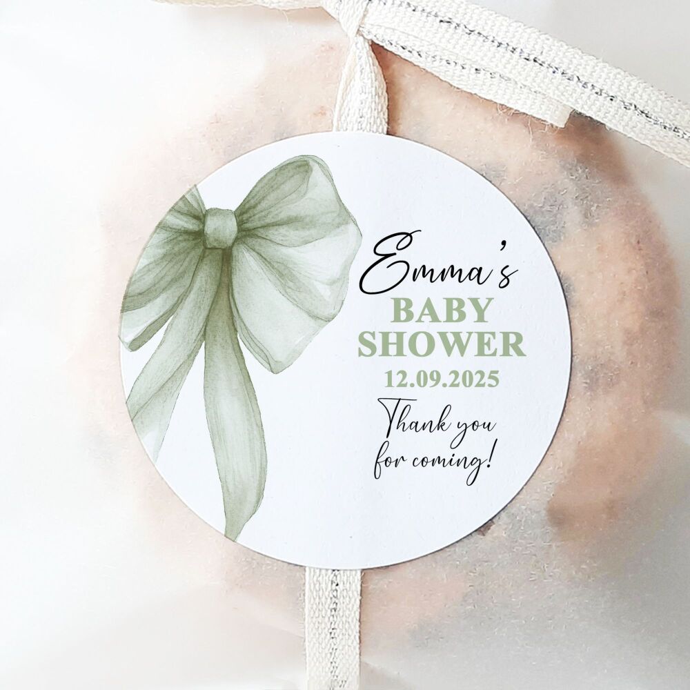 Green Bow Personalised Stickers For Baby Shower