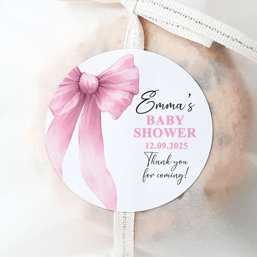 Pink Bow Baby Shower Personalised Stickers