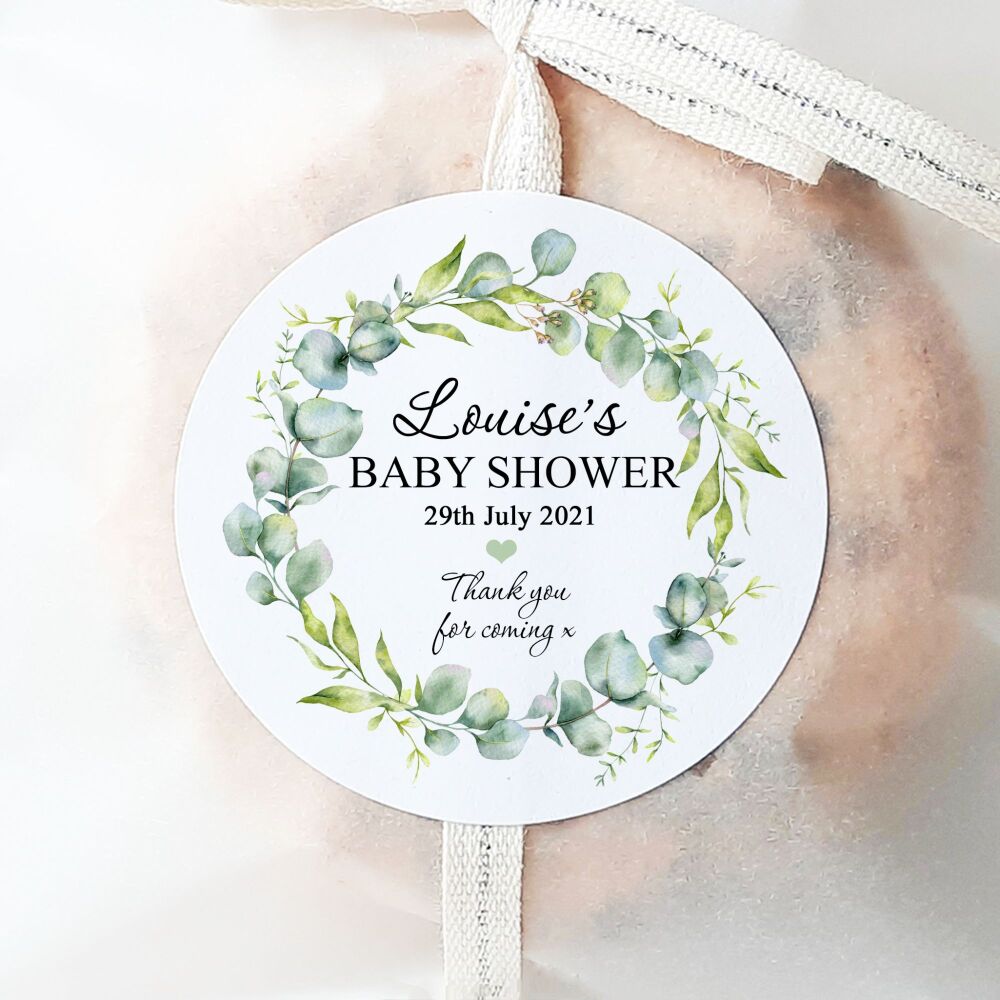 Personalised Baby Shower Stickers Eucalyptus Wreath