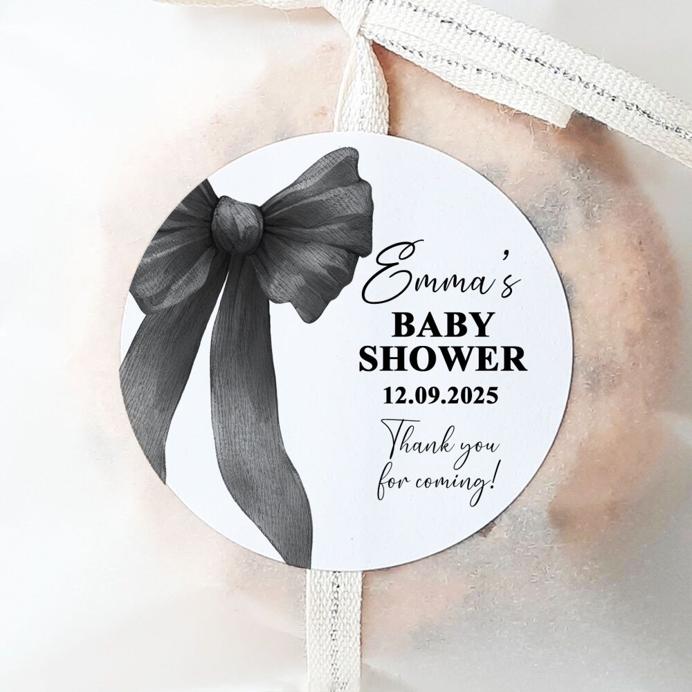 Black Bow Baby Shower Personalised Stickers