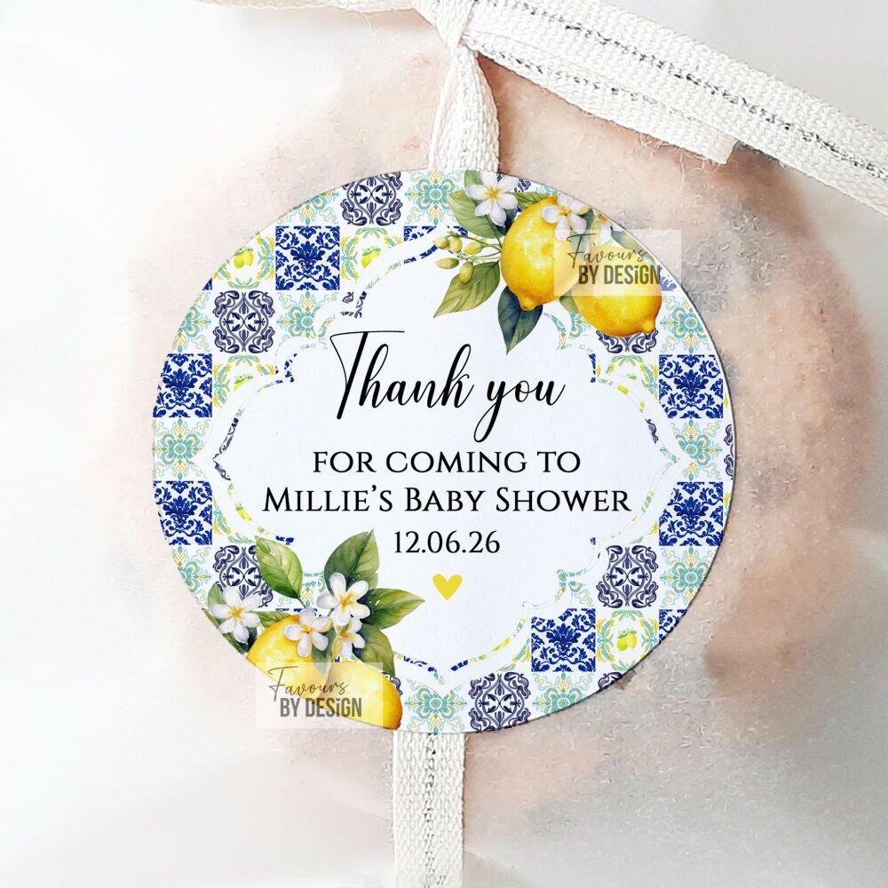 Amalfi Coast Lemons Personalised Baby Shower Stickers