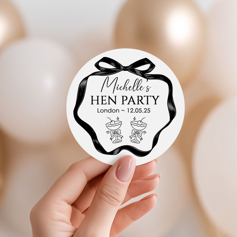 Hen Party Stickers Black Bow Champagne Glass Tower