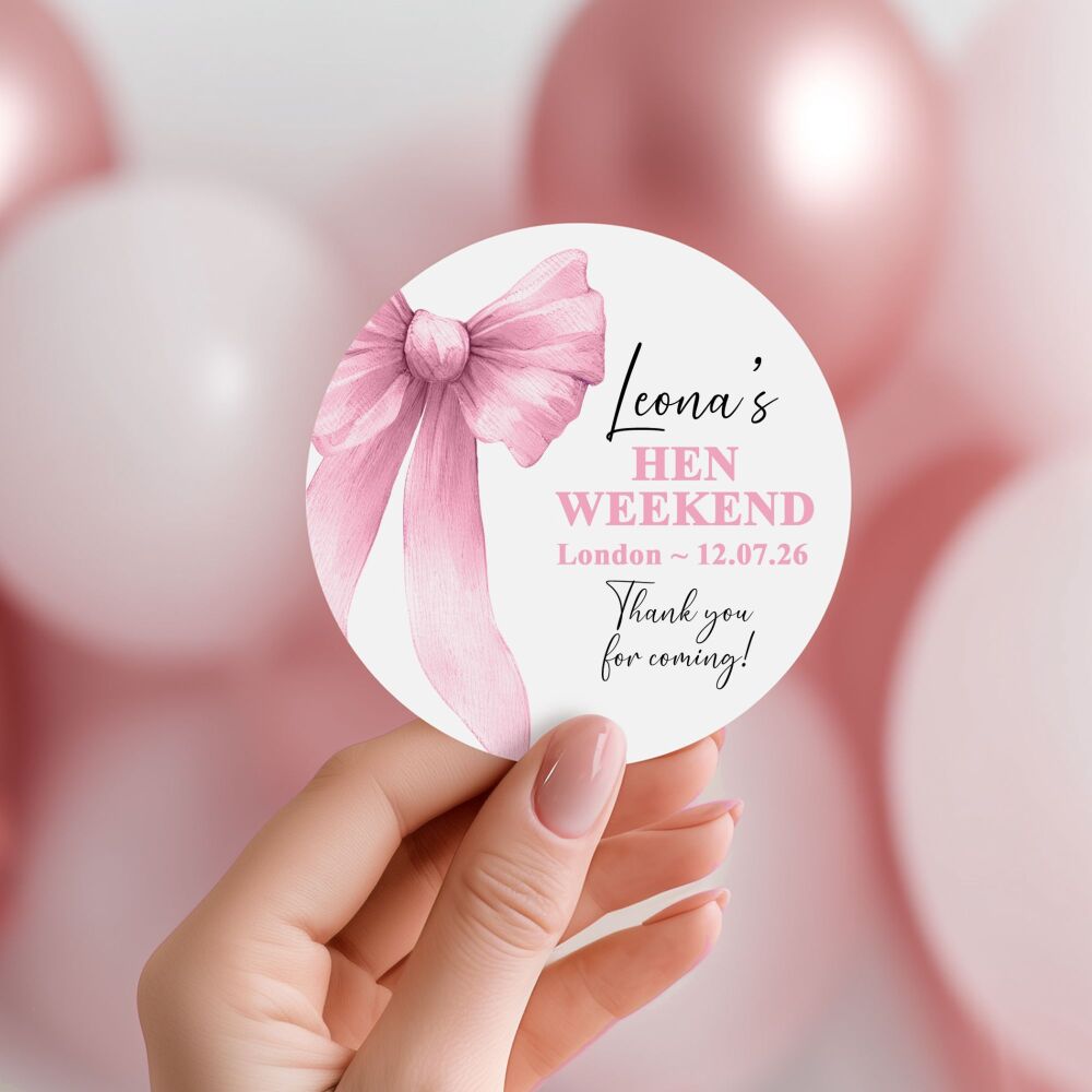 Hen Party Stickers Light Pink Bow A4 Sheet x1