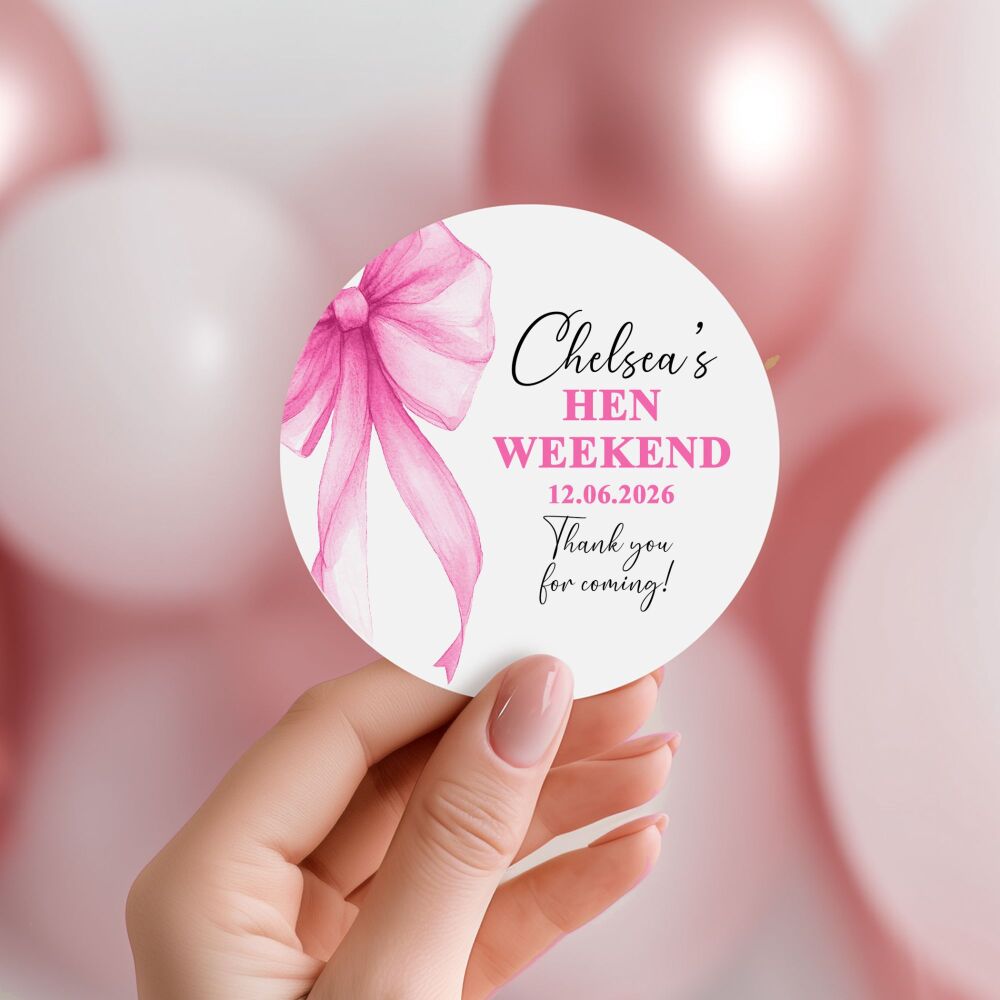 Hen Party Stickers Hot Pink Bow A4 Sheet x1