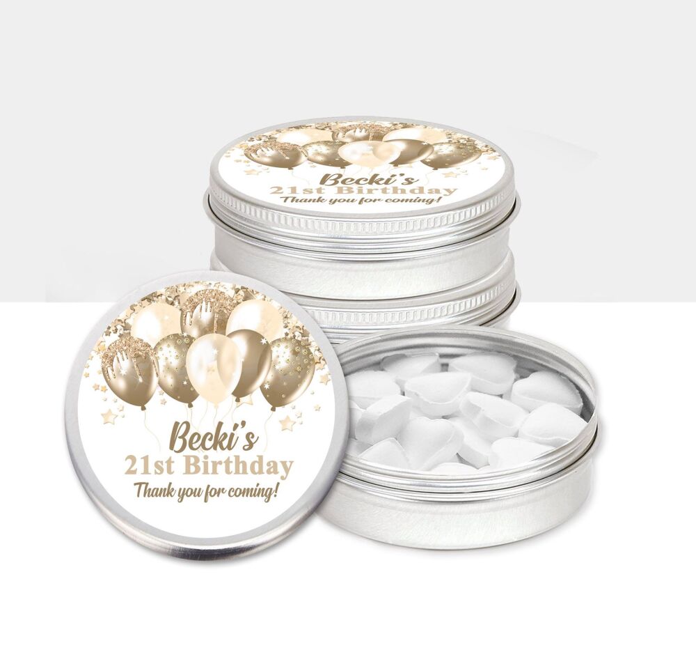 Champagne Balloons Birthday Party Favours Tins x1