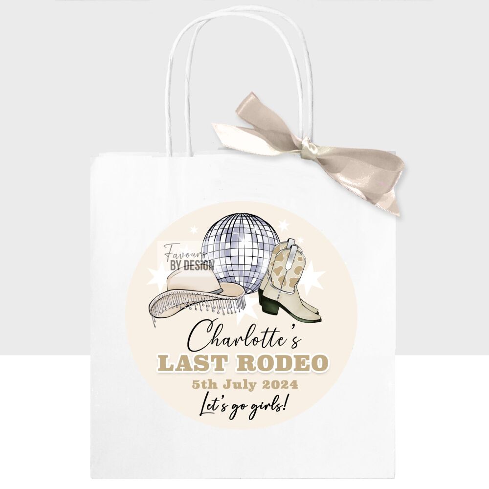 Last Rodeo Hen Personalised Beige Cowgirl Disco Party Bags x1