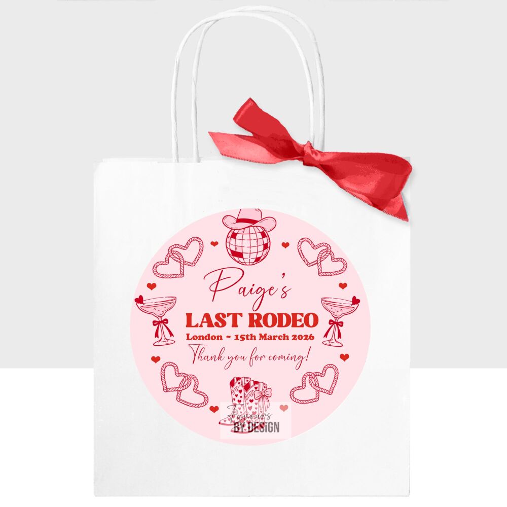 Last Rodeo Hen Personalised Pink Red Doodles Party Bags x1