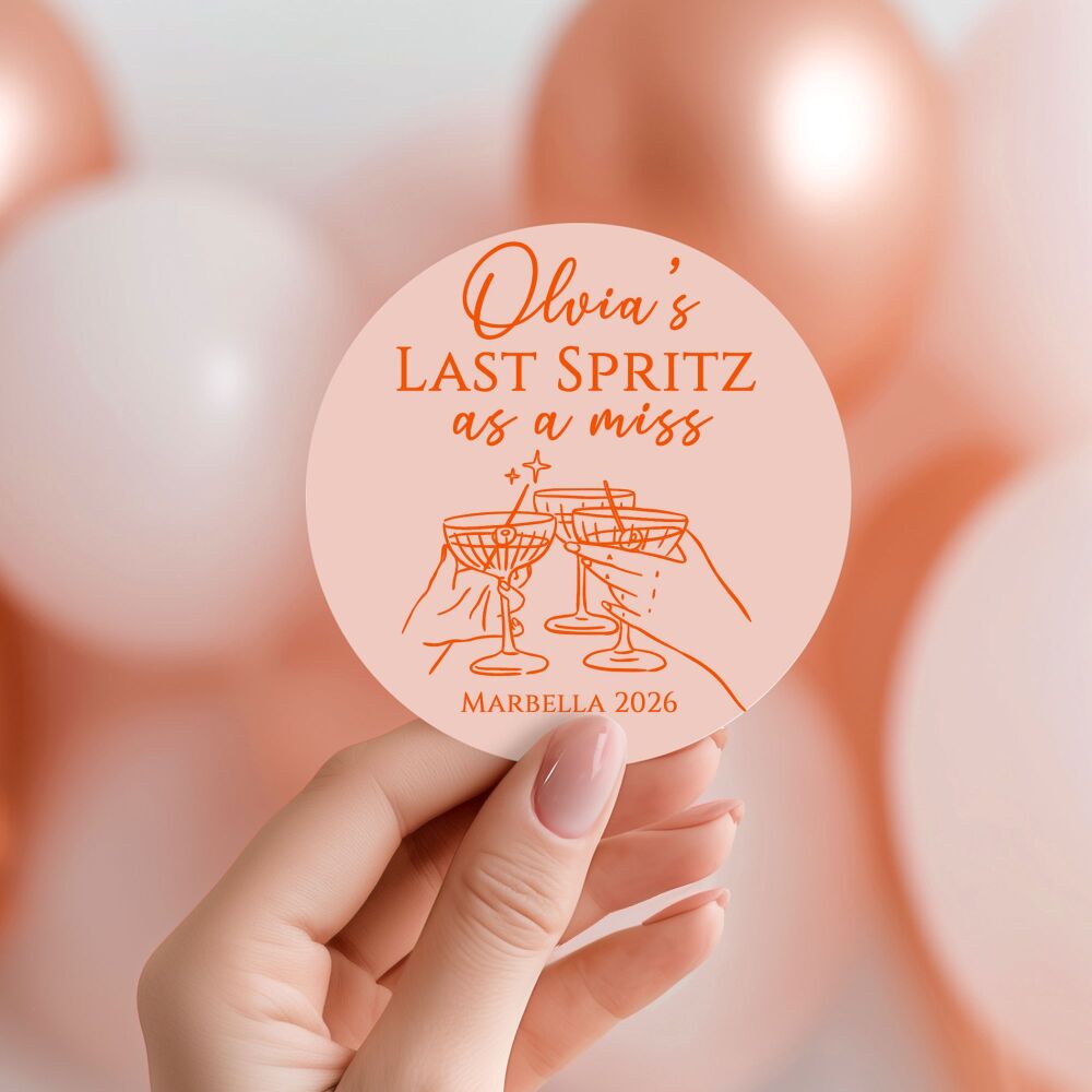 Last Spritz as a Miss Hen Party Stickers A4 Sheet x1