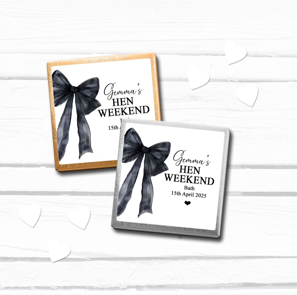 Black Bow Personalised Hen Party Chocolates x10