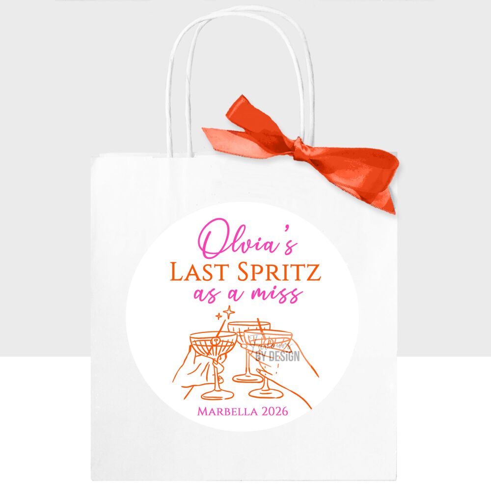 Last Spritz as a Miss Hen Personalised Party Bags Orange and Pink x1