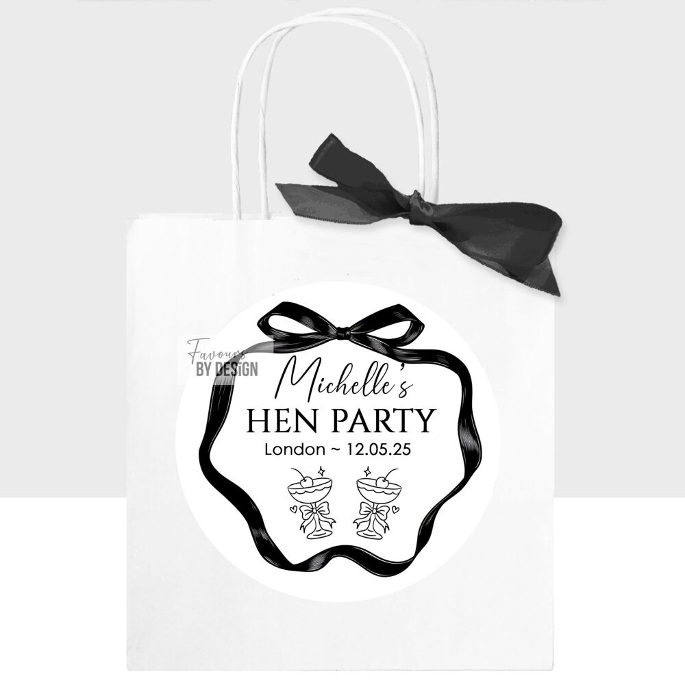 Black Bow Cocktails Personalised Hen Party Bags x1