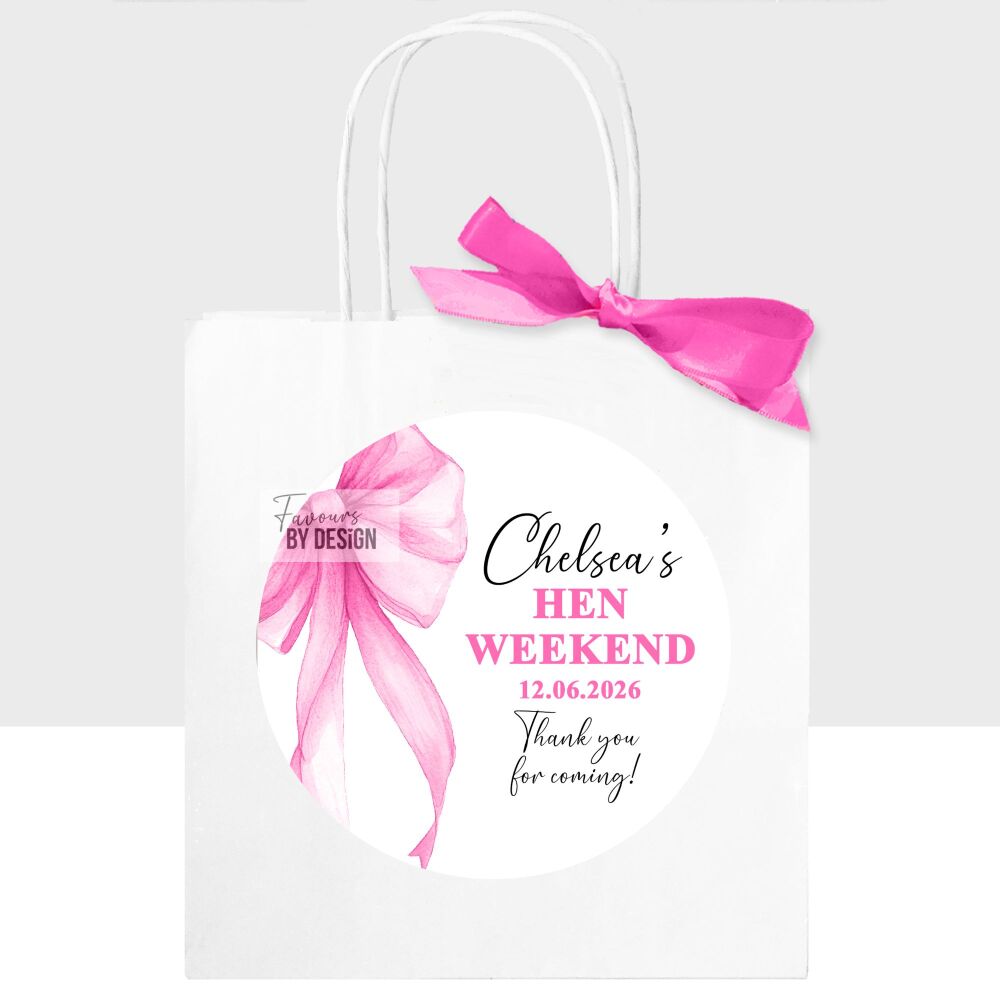 Hot Pink Bow Personalised Hen Party Bags x1