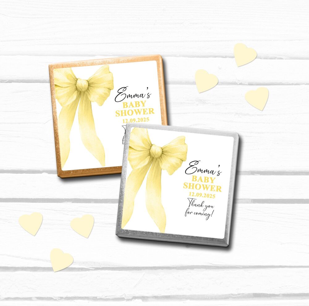 Yellow Bow Personalised Baby Shower Chocolates x10