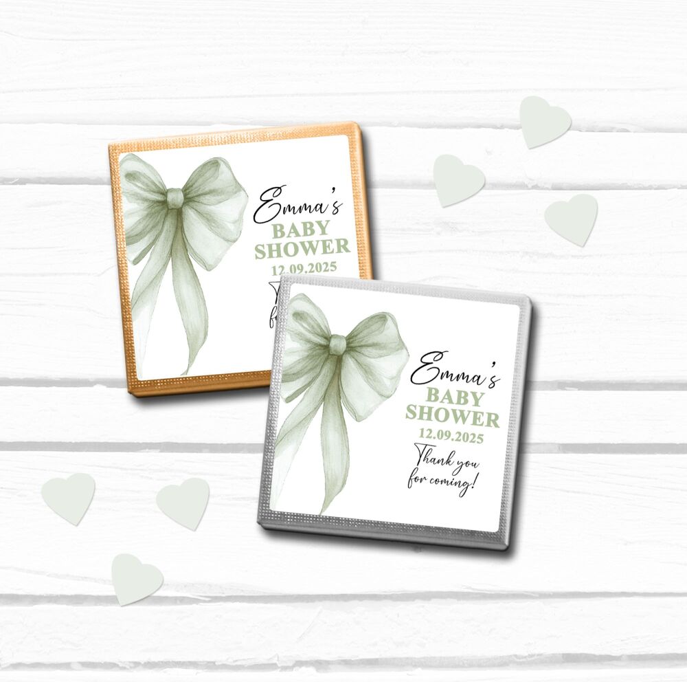 Green Bow Personalised Baby Shower Chocolates x10
