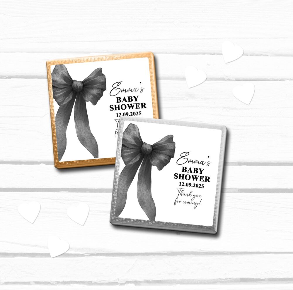 Black Bow Personalised Baby Shower Chocolates x10