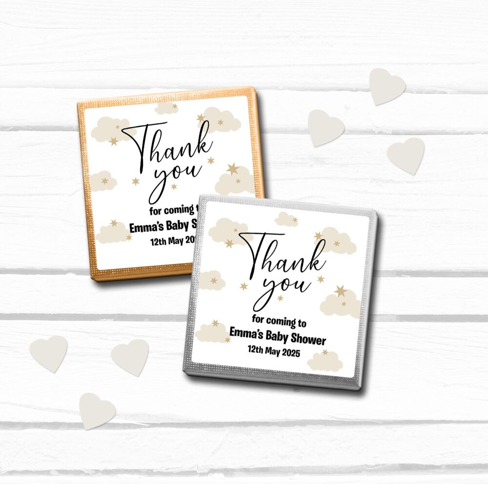Clouds and Stars Personalised Baby Shower Chocolates x10