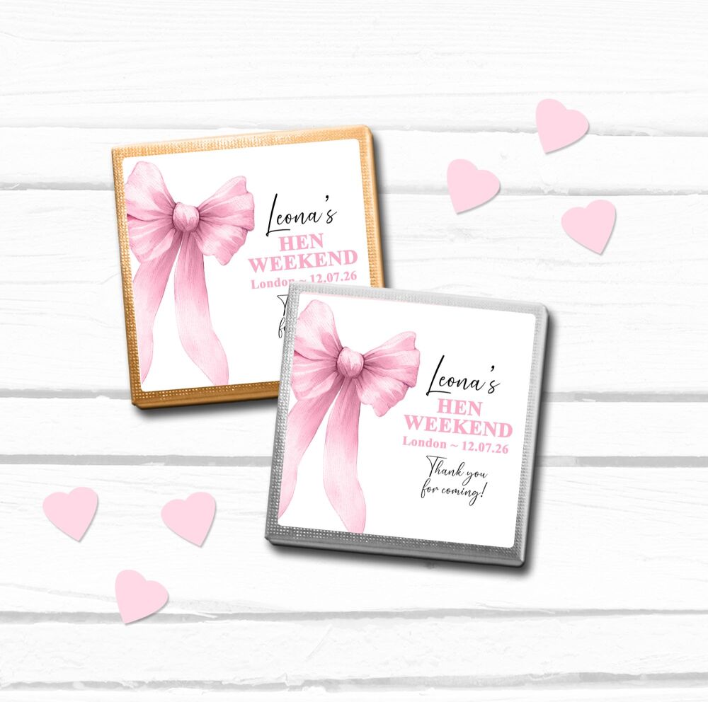 Pink Bow Personalised Hen Party Chocolates x10