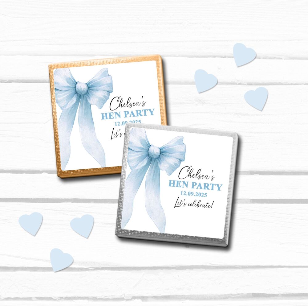 Blue Bow Personalised Hen Party Chocolates x10