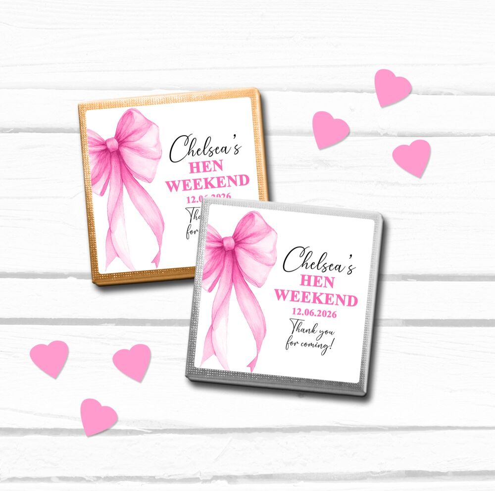 Hot Pink Bow Personalised Hen Party Chocolates x10