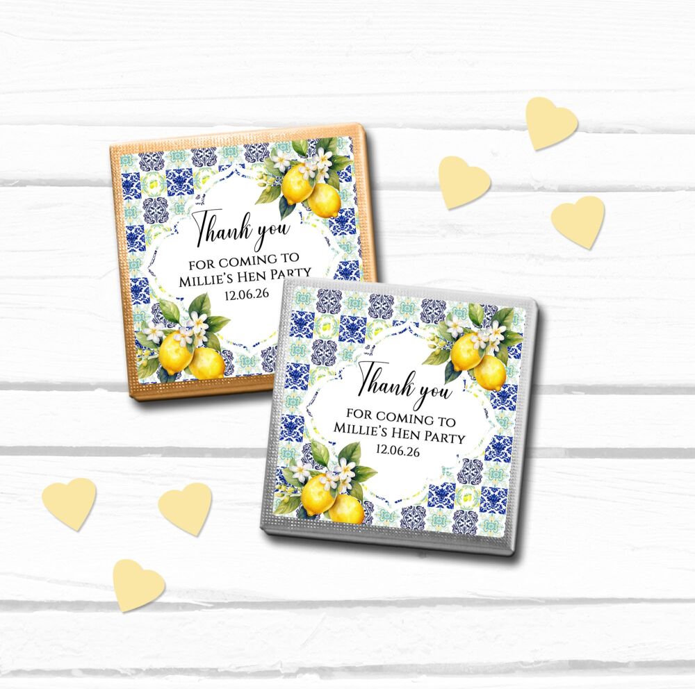 Amalfi Coast Lemons Personalised Hen Party Chocolates x10