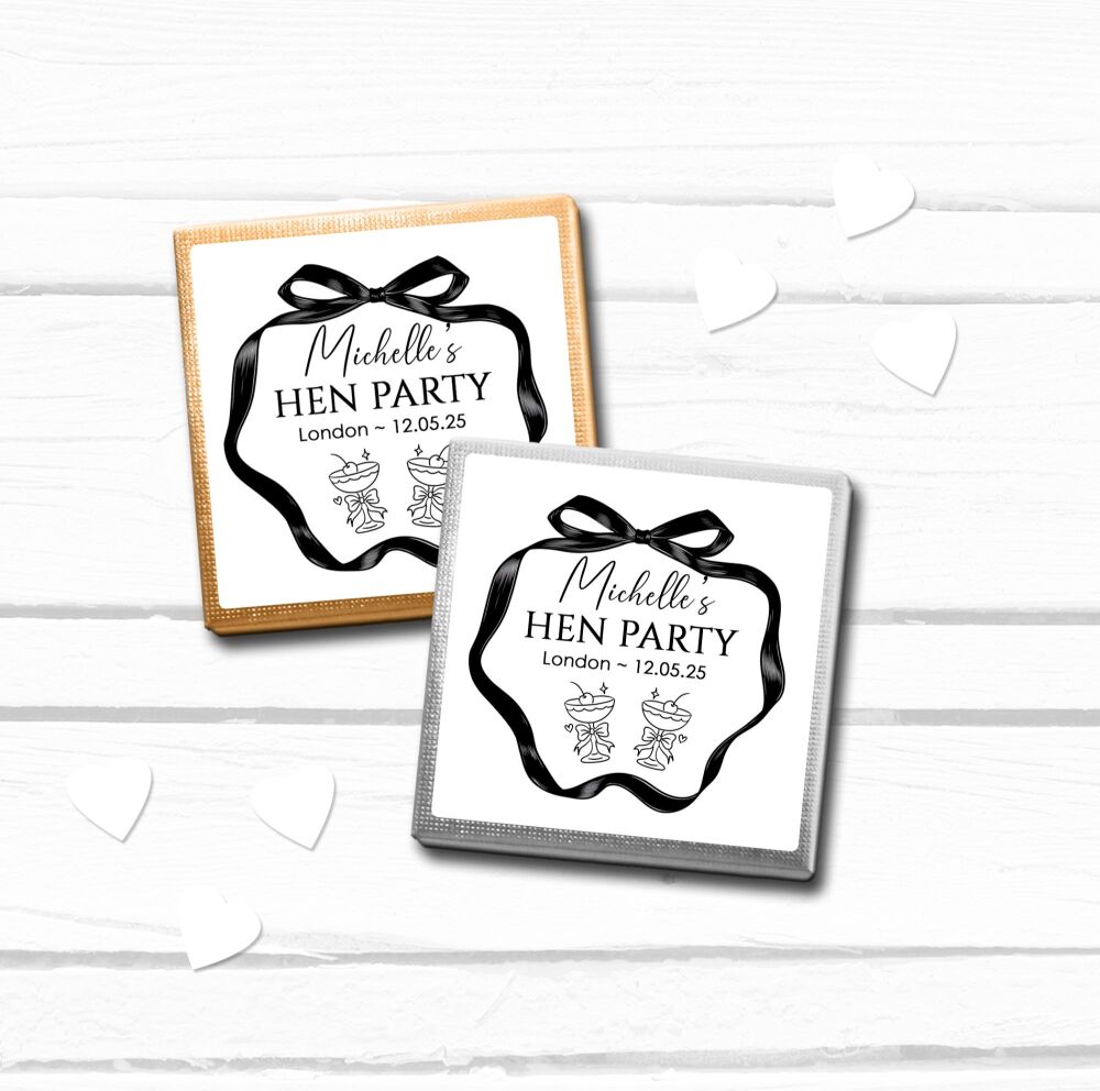 Black Bow Cocktails Personalised Hen Party Chocolates x10