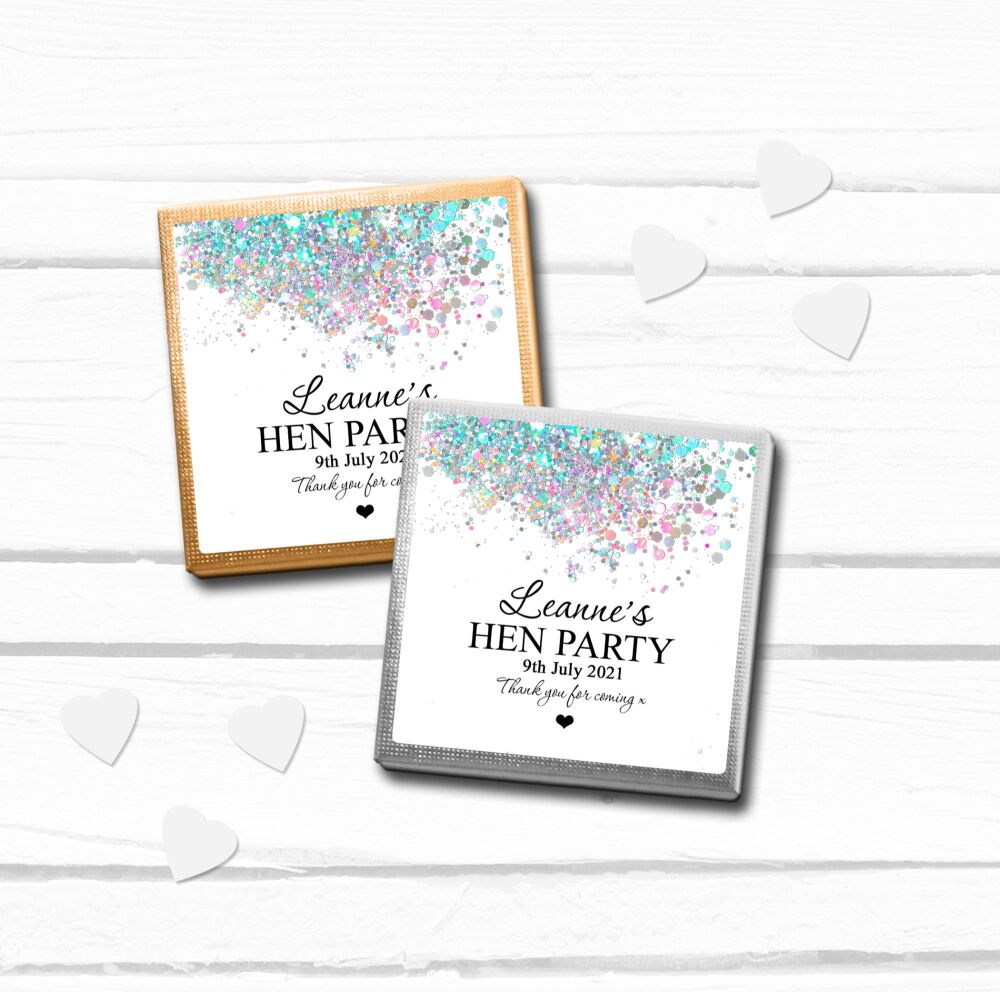 Silver Confetti Personalised Hen Party Chocolates x10