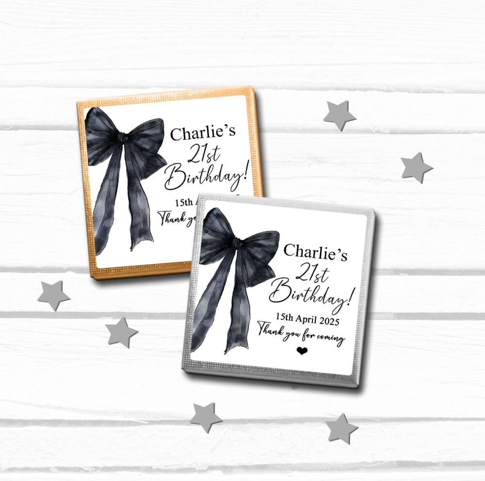 Black Bow Birthday Personalised Chocolates x10