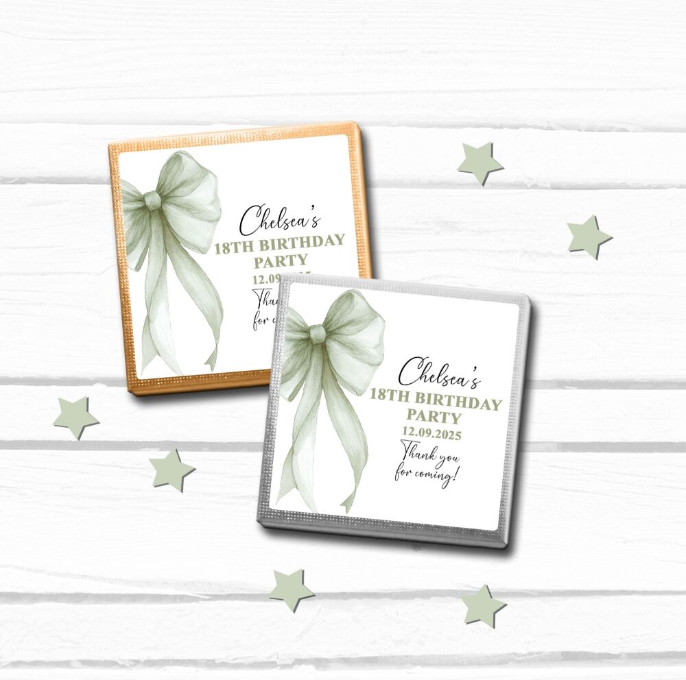 Green Bow Birthday Personalised Chocolates x10