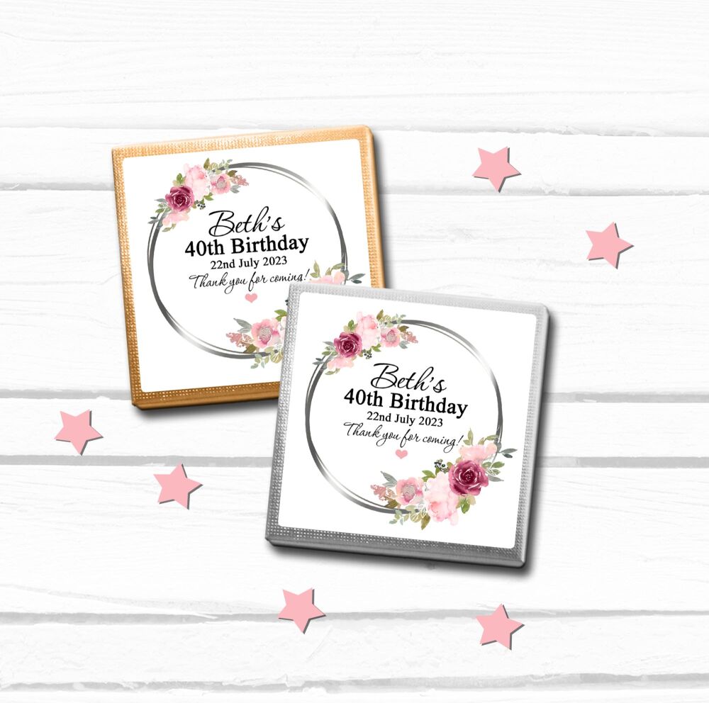 Pink Sage Flowers Birthday Personalised Chocolates x10