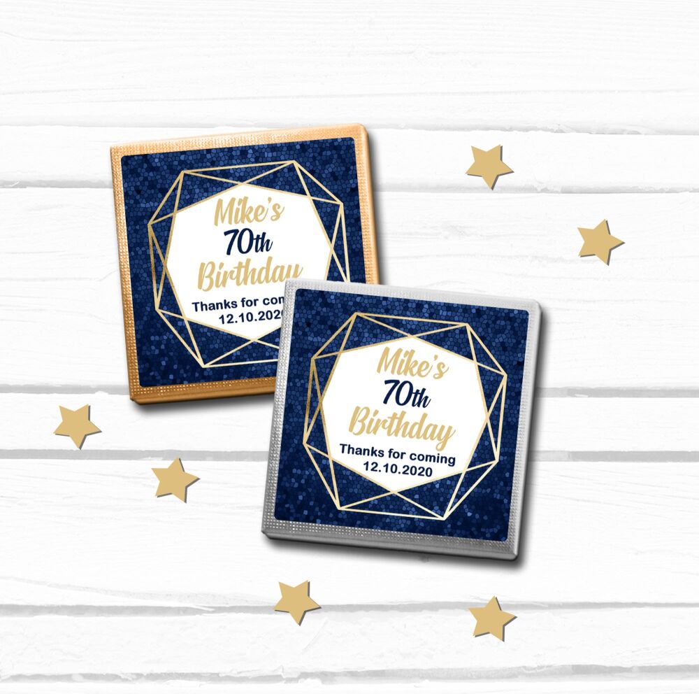 Navy Gold Frame Birthday Personalised Chocolates x10