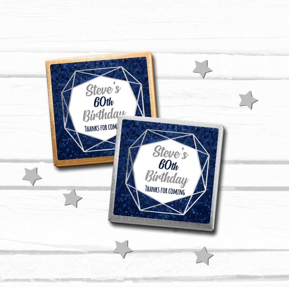 Navy Silver Frame Birthday Personalised Chocolates x10